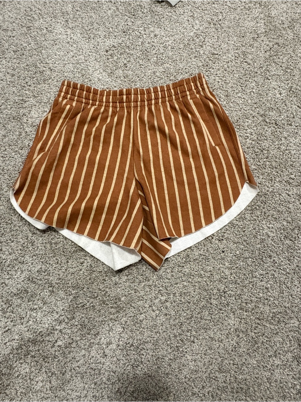 LuLaRoe Burnt Orange and White Vertical Stripe Athletic Shorts